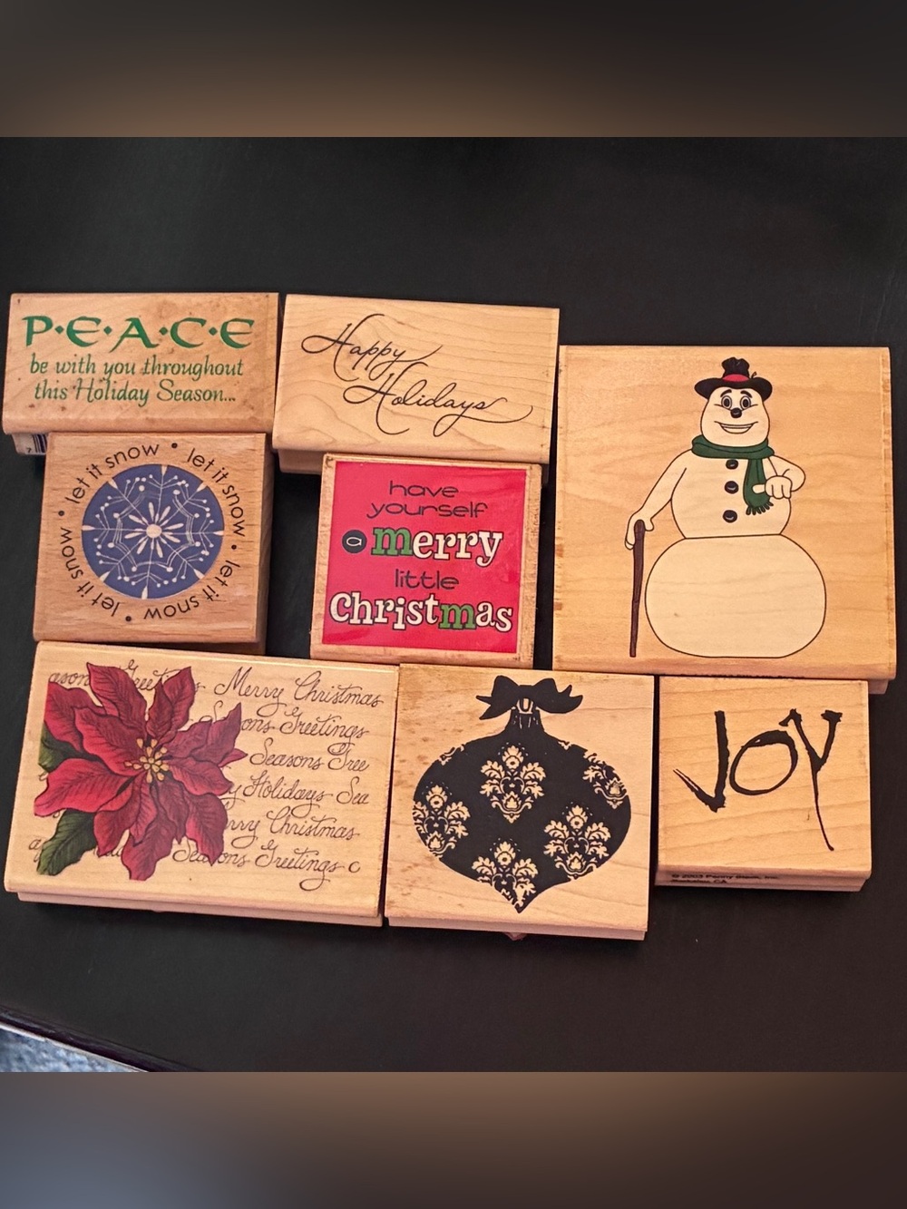Holiday Wooden Rubber Stamp Set - Multicolor